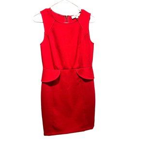 LOFT Women's Red Sheath Dress Size 2 Waist Flaps Peplum Sleeveless